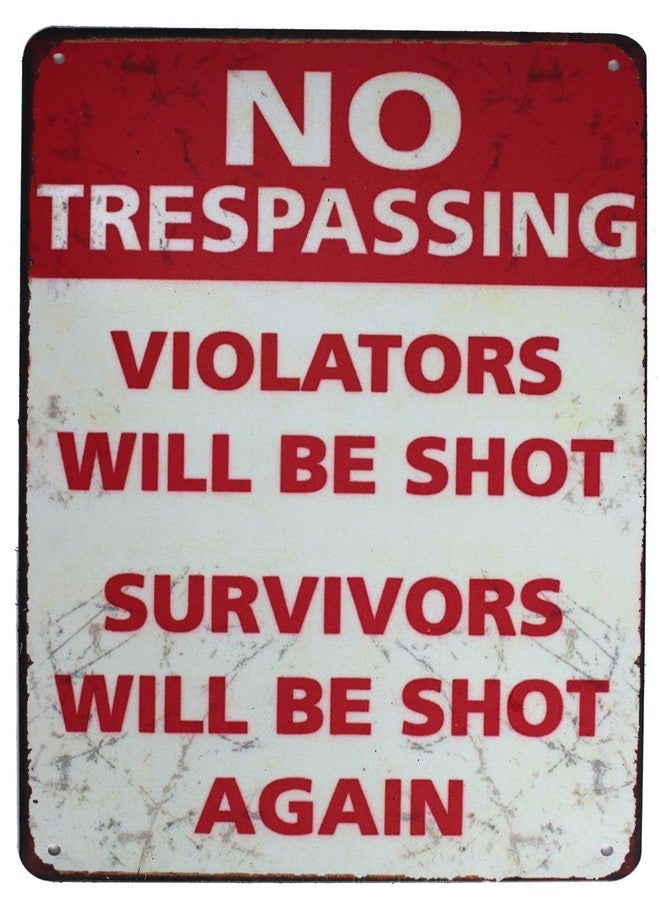 SUMIK No Trespassing Violators Will Be Shot Survivors Will Be Shot Again, Funny Metal Tin Sign, Vintage Poster Plaque Man Cave Home Yard Bar Wall Decor - Image 1
